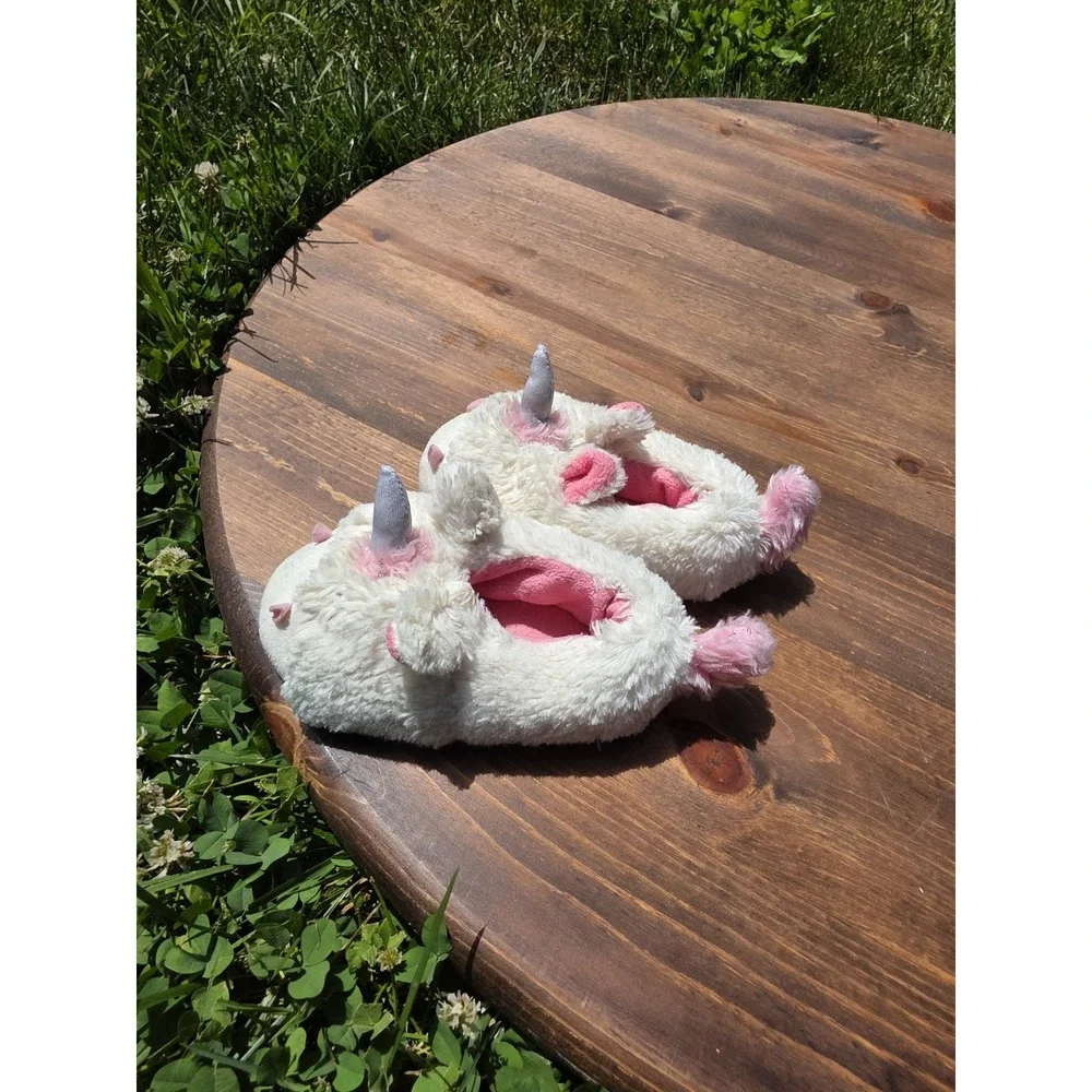 Girls Unicorn Slippers Size 5/6 UK 3/4 Plush Fuzzy Pink White House Shoes...